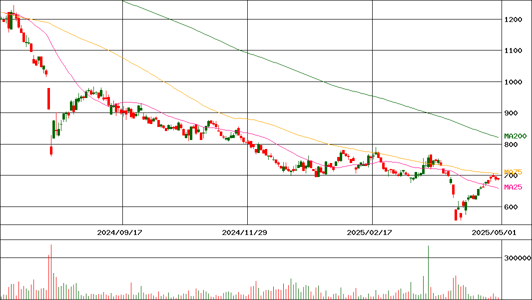 アイ・アールジャパンホールディングス(証券コード:6035)の200日チャート